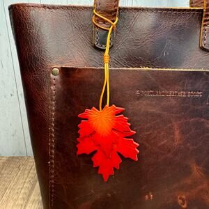 Genuine Leather Maple Leaf Bag Charm Autumn Leaves Brown Leather Crossbody Charm